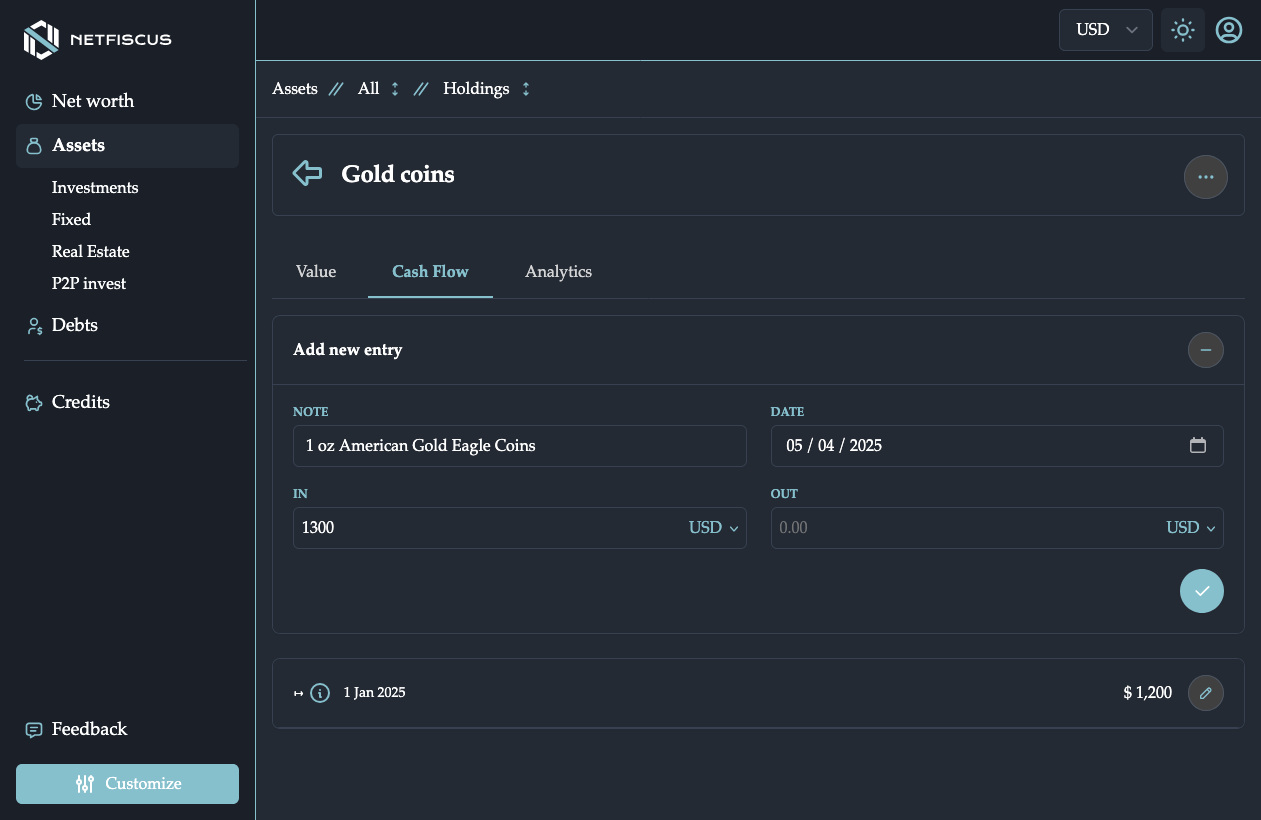 Cash Flow Update Interface