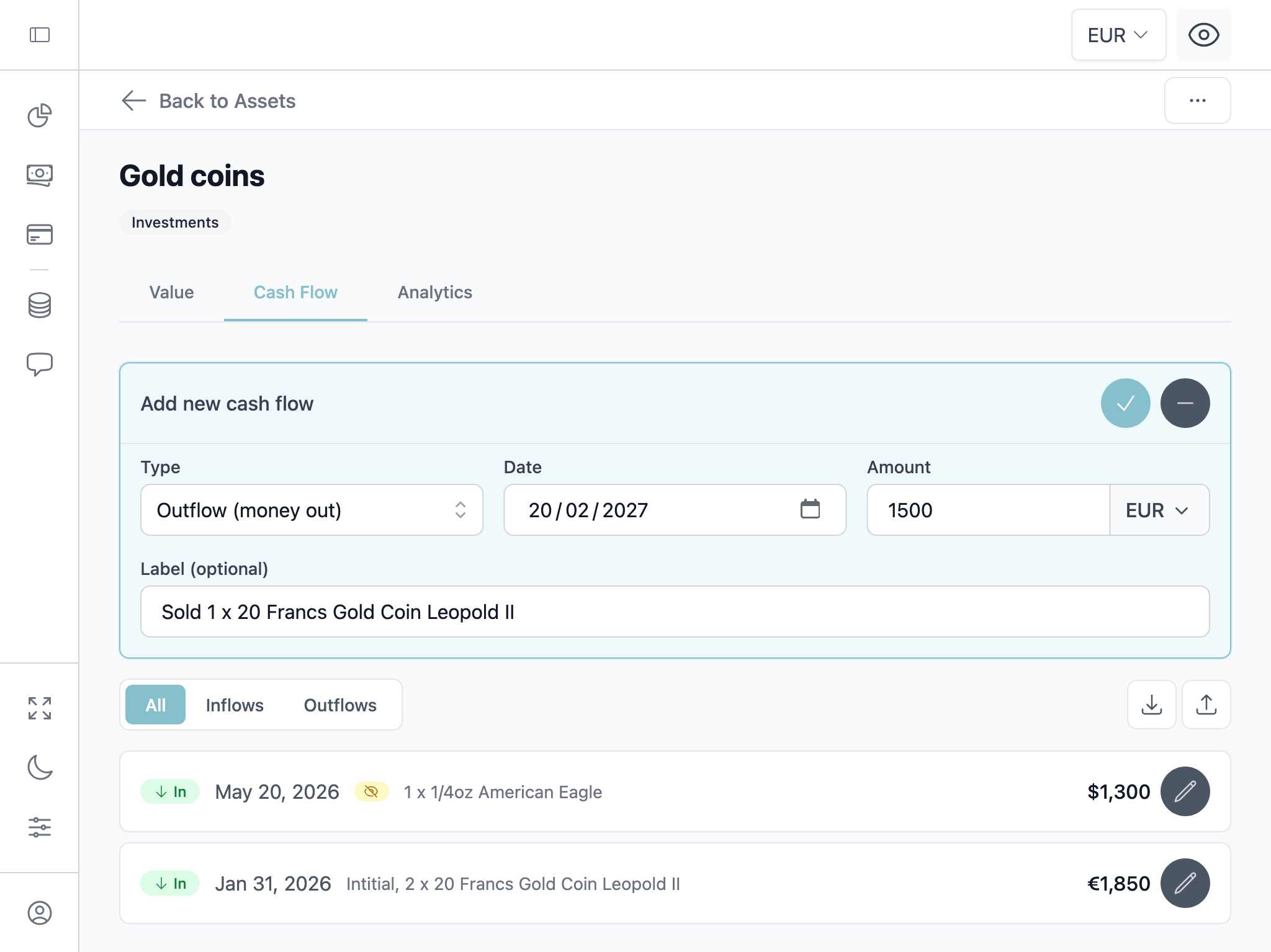 Cash Flow Update Interface